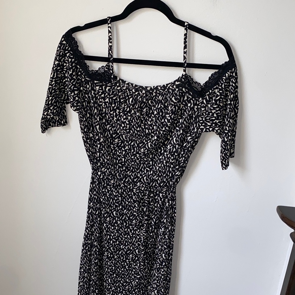 Topshop Black and White Patterned Midi Dress